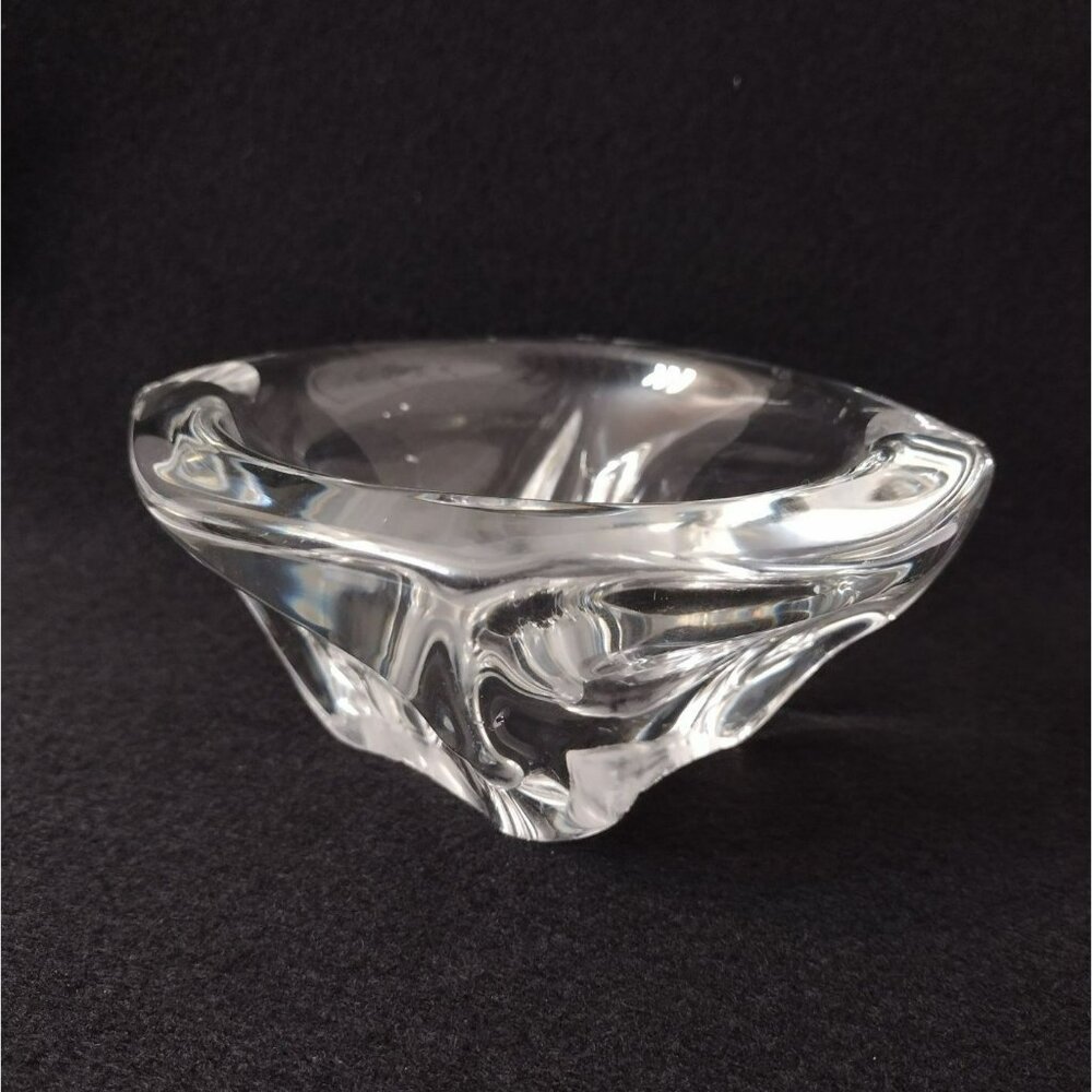 Vintage Daum France Crystal Ashtray, Etch Marked Art Glass Bowl Signed Abstract